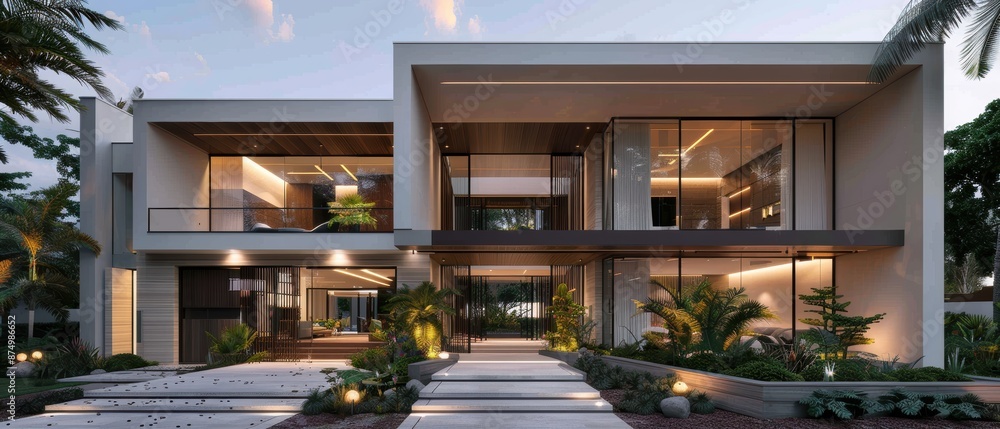 Grand Entrance of a Contemporary Luxury Home with Minimalist Landscape Design Grand Entrance of a Contemporary Luxury Home with Minimalist Landscape Design