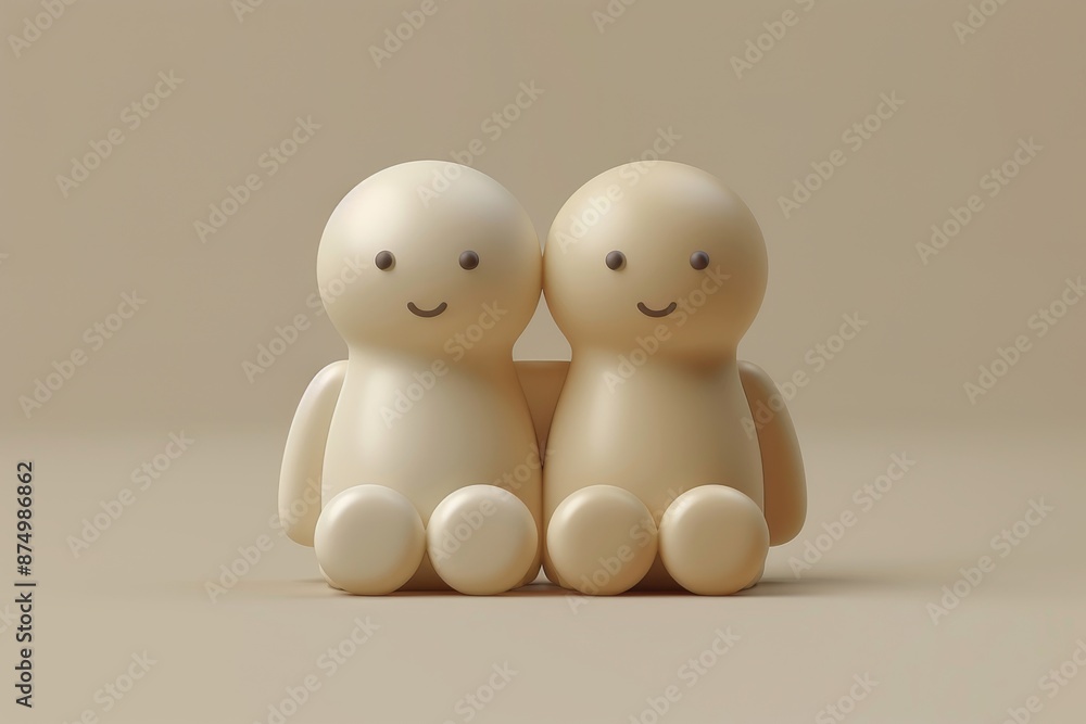 Fototapeta premium Cute figurines sitting together, friendship and happiness, vector art