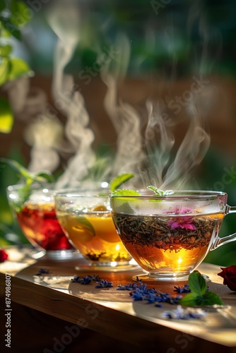 Wallpaper Mural A photo of various herbal tea blends, each with its own unique color and steam rising from the cups Torontodigital.ca