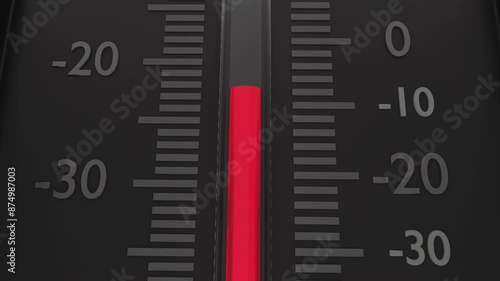 Macro animation of red temperature indicator on black thermometer. 