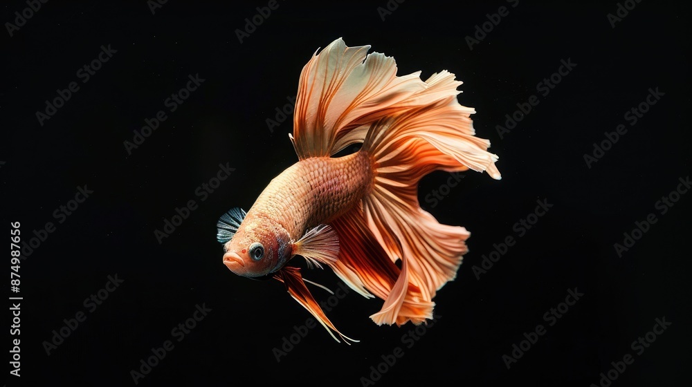 Graceful Siamese Betta Fish in Motion on Black Background Graceful Siamese Betta Fish in Motion on Black Background