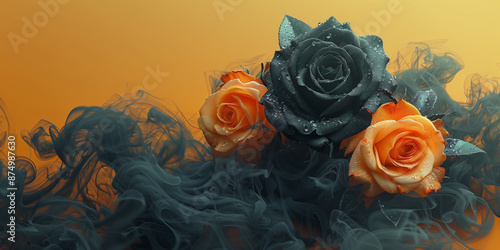 Wallpaper Mural Halloween Theme. orange roses with black smoke on orange background for Halloween Torontodigital.ca