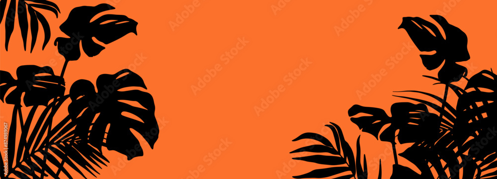 Colorful summer banner, background with tropical plant leaves. Vector illustration Colorful summer banner, background with tropical plant leaves. Vector illustration