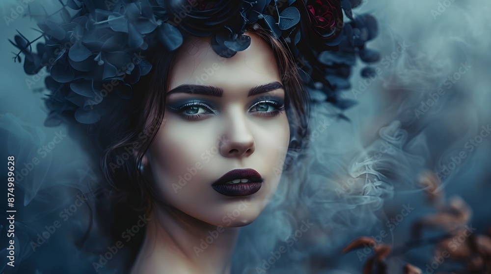 beautiful girl with red eye and red lips beautiful girl with red eye and red lips