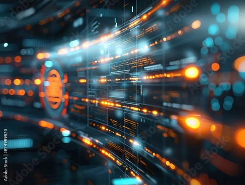 Futuristic digital interface with glowing lines and data points. Abstract technology background concept for innovation and connectivity.