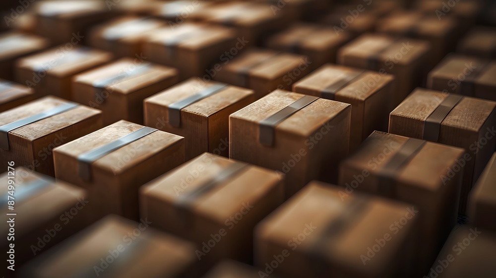 Rows of Sealed Cardboard Boxes in a Warehouse Rows of Sealed Cardboard Boxes in a Warehouse