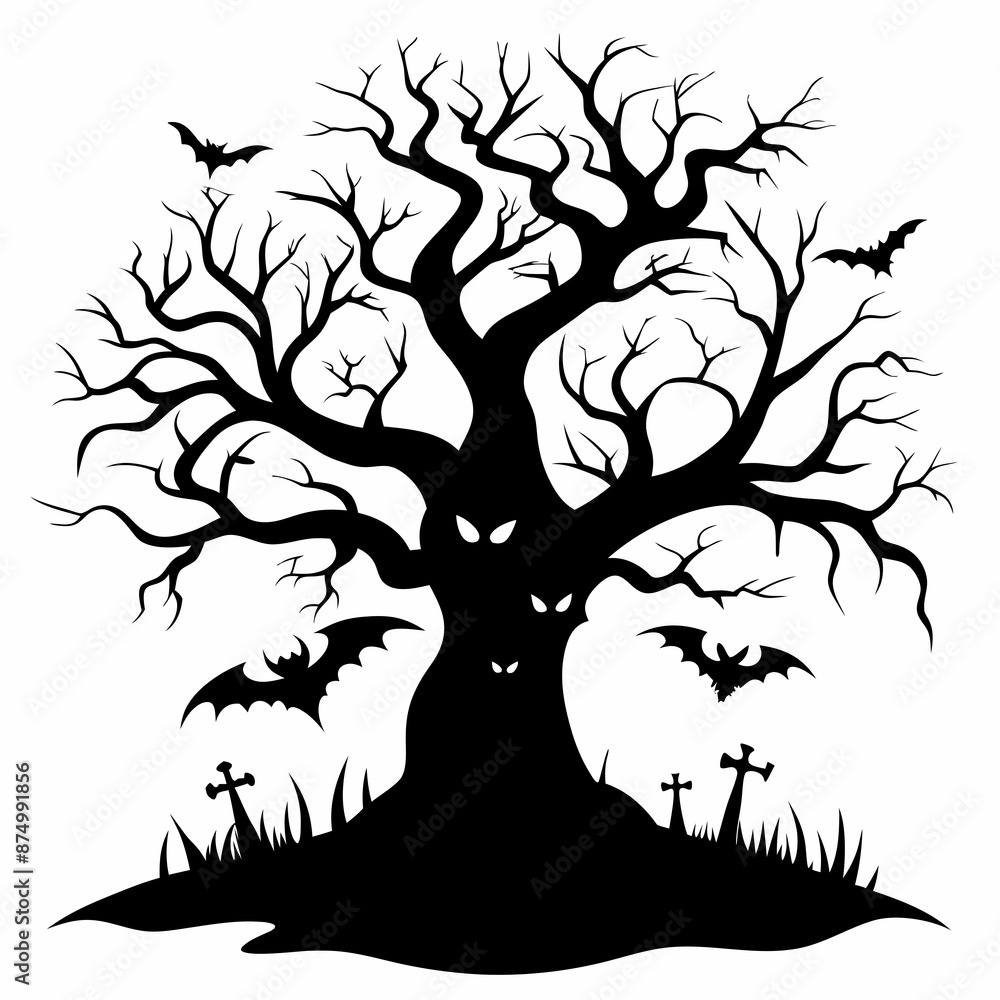 gothic tree for halloween black vector silhouette gothic tree for halloween black vector silhouette