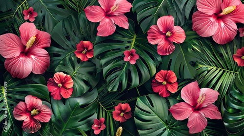 Realistic high-resolution pattern of exotic tropical leaves and