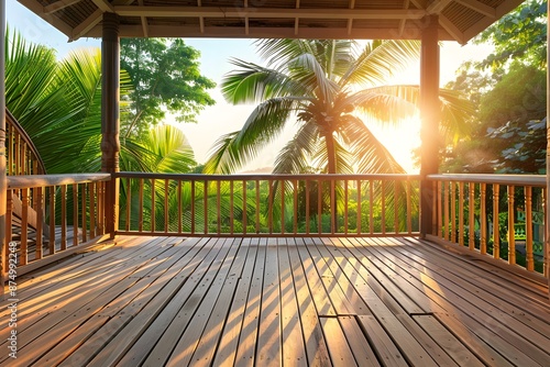 Serene Tropical Deck with Sunrise View