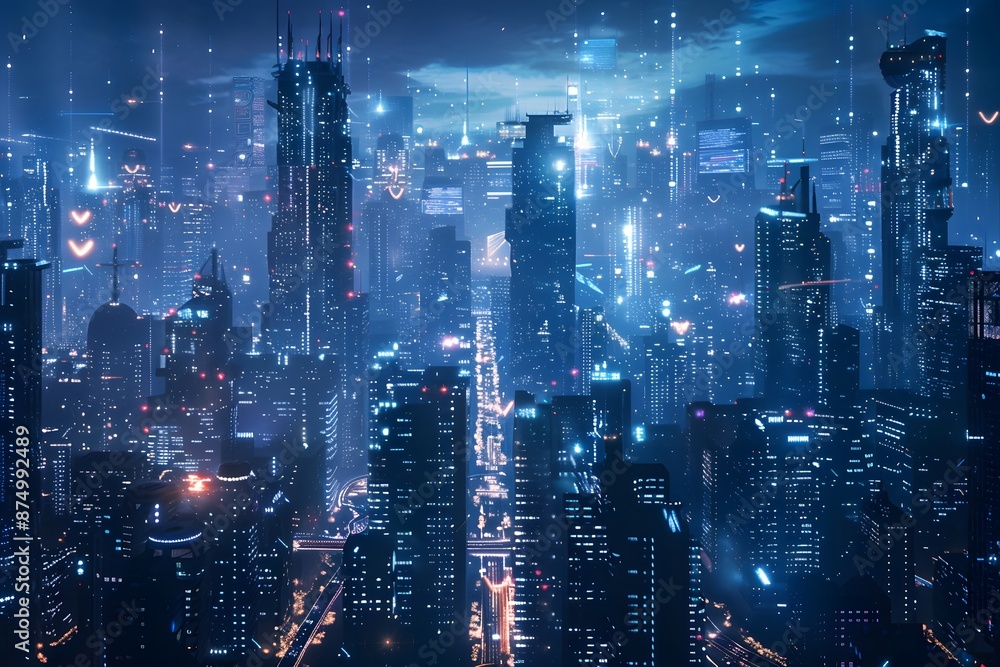Futuristic Cyberpunk Cityscape Illuminated by Neon Lights Futuristic Cyberpunk Cityscape Illuminated by Neon Lights