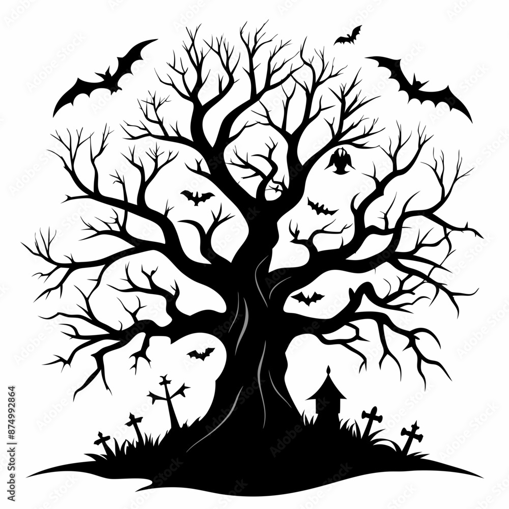 gothic tree for halloween black vector silhouette gothic tree for halloween black vector silhouette