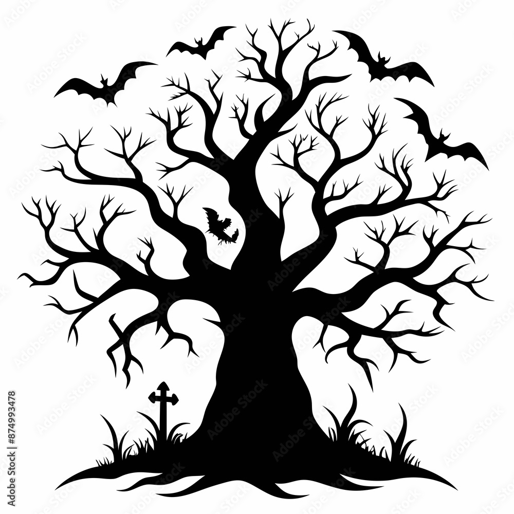 gothic tree for halloween black vector silhouette gothic tree for halloween black vector silhouette