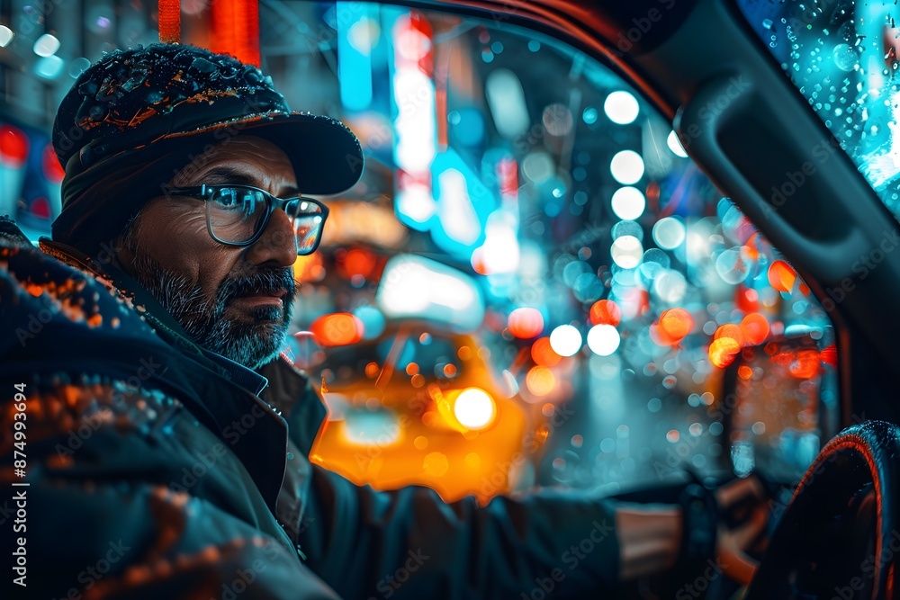 Nighttime Taxi Ride Through the Vibrant City Lights Nighttime Taxi Ride Through the Vibrant City Lights