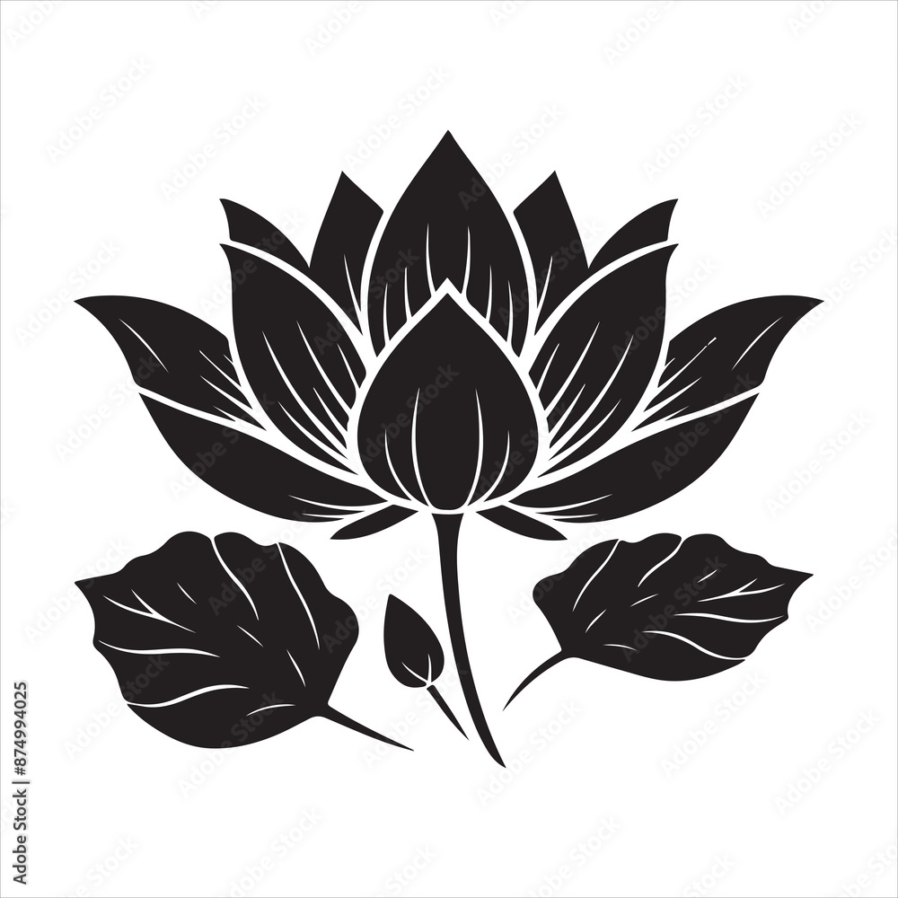 Fototapeta premium lotus leaf silhouette, vector black color silhouette