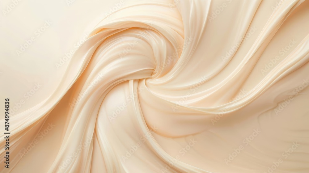 Creamy liquid swirls, beige background, soft light, front view, elegant style Creamy liquid swirls, beige background, soft light, front view, elegant style