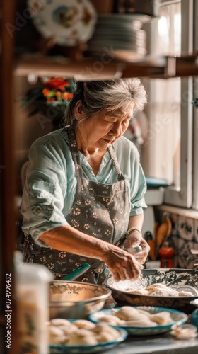 Asian retired woman baking in her kitchen during the day © A Denny Syahputra