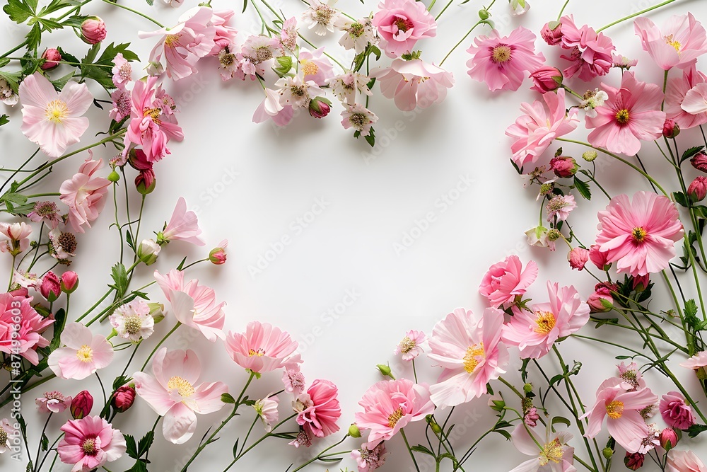 Heart-Shaped Floral Frame with Pink Blossoms Heart-Shaped Floral Frame with Pink Blossoms