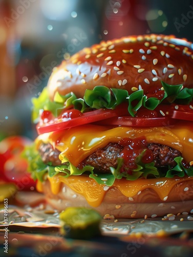 Closeup of a Generative AIdesigned burger photo