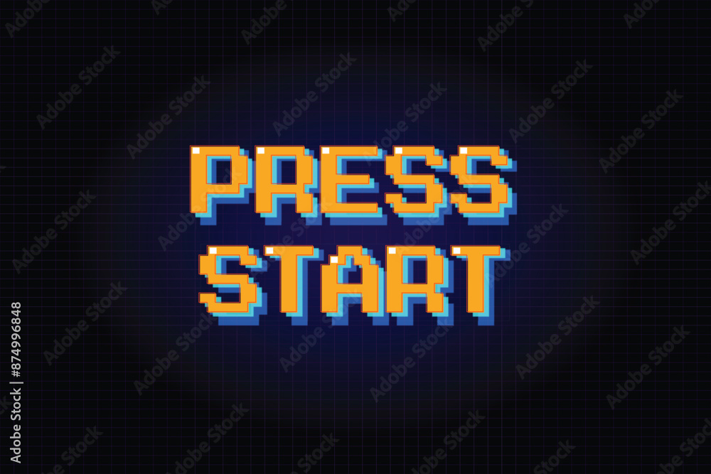 Press Start 3D game pixel. pixel art .8 bit game. retro game. for game assets .Retro Futurism Sci-Fi Background. Press Start 3D game pixel. pixel art .8 bit game. retro game. for game assets .Retro Futurism Sci-Fi Background.