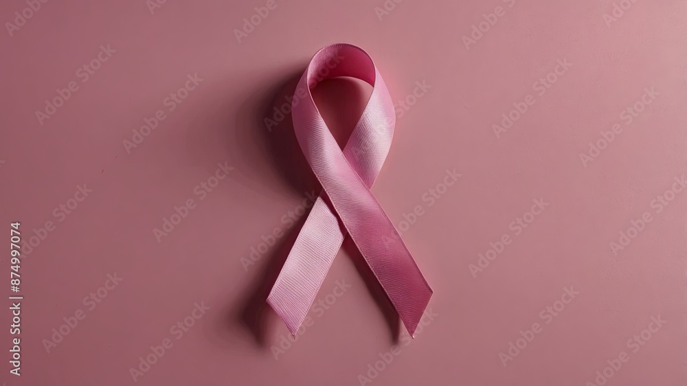 Pink ribbon on pink background withcopy space Breast cancer awareness symbol. Pink ribbon on pink background withcopy space Breast cancer awareness symbol.