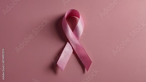 Pink ribbon on pink background withcopy space Breast cancer awareness symbol.