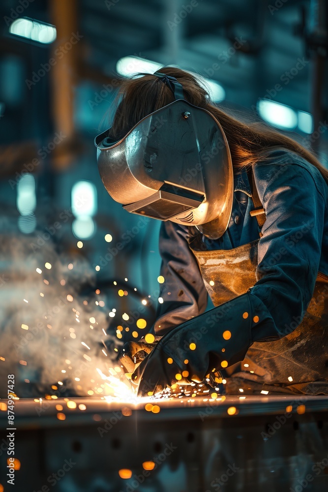 Welder, A determined woman welding metal, Industrial workshop background, woman, Welder, A determined woman welding metal, Industrial workshop background, woman,