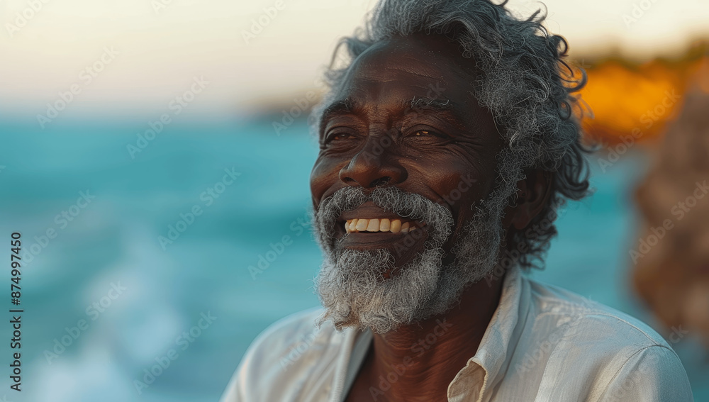 Elderly African American Man Laughing by the Beach Elderly African American Man Laughing by the Beach