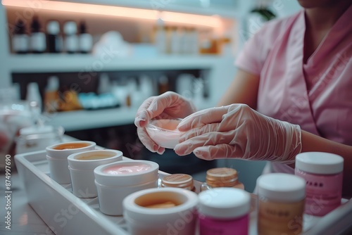 Skincare Specialist Preparing Custom Beauty Products in a Modern Laboratory © Valentin