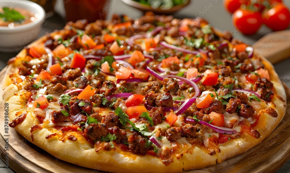 Specialty Pizza with Tomato Sauce and Chorizo, Generative AI Specialty Pizza with Tomato Sauce and Chorizo, Generative AI