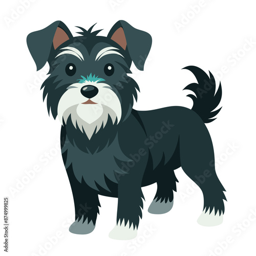 vector Affenpinscher dog, curious, alert, black coat, bushy eyebrows, beard