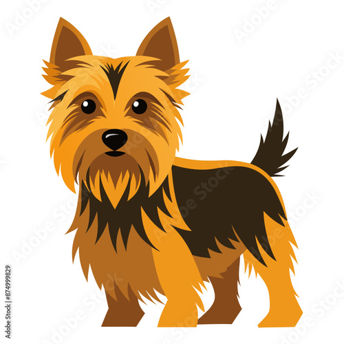 vector Australian Terrier dog, standing, tan, black, brown, attentive, perky ears