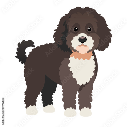 vector side view Barbet dog, standing, dense, curly fur,  beard, transparent