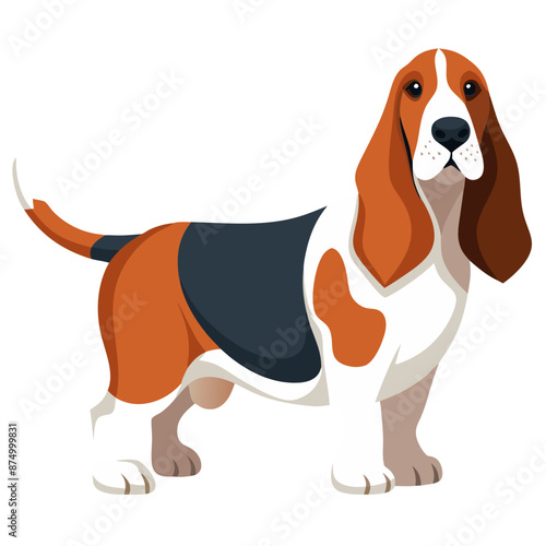 vector side-profile view Basset Hound, floppy ears, short legs, long body, transparent