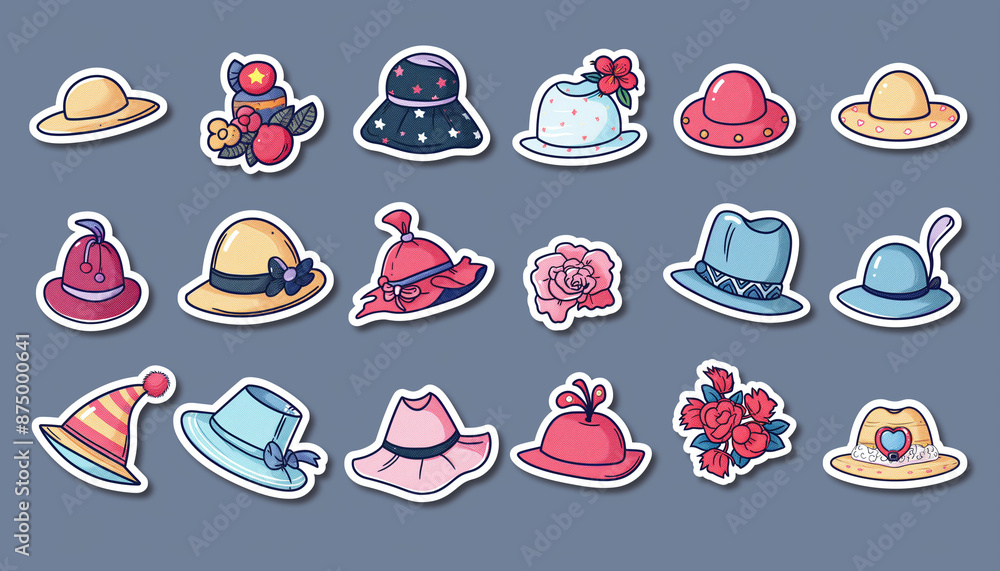Assorted Collection of Funky Hat Stickers Assorted Collection of Funky Hat Stickers