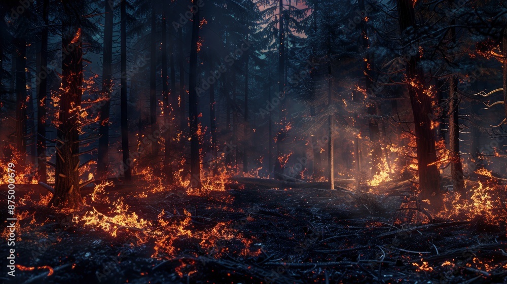 A Forest Fire Burning Wildfire At Night Painted A Scene Of Danger And Destruction A Forest Fire Burning Wildfire At Night Painted A Scene Of Danger And Destruction