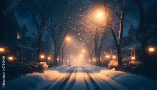 Silent Night: A Serene Snowy Neighborhood