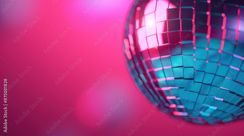 Fototapeta premium Closeup of a large disco ball shining on a dark background. Get ready to party under the lights
