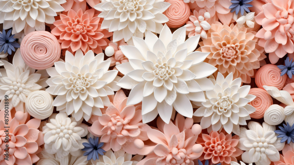 Elegant 3D floral wallpaper with pastel pink and white flowers for home decor, wallpapers, and backgrounds. Elegant 3D floral wallpaper with pastel pink and white flowers for home decor, wallpapers, and backgrounds.