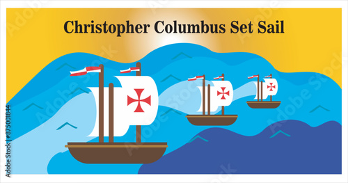 Cartoon sailing ship, sailing on the sea, traditional ancient sailboat, ingenious vector illustration of an old boat or ship, Sailing ship in the tropics. Vector illustration, a flat style design