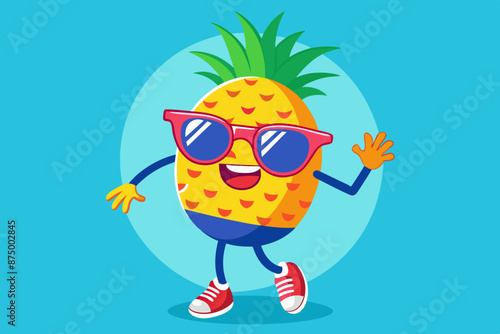 A vibrant and eye-catching whimsical t-shirt design features an adorable anthropomorphic pineapple character vector illustration