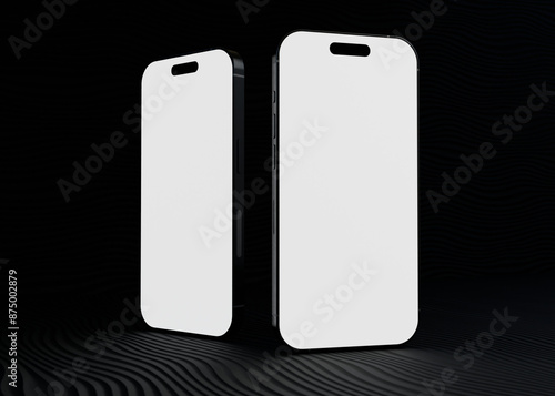 Mobile phone screen on black background mockup 