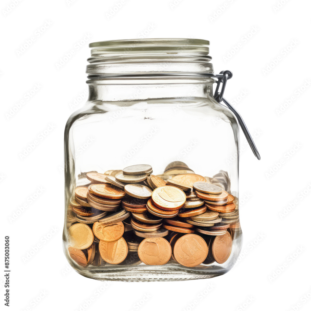 Coins in jar isolate on transparent png.
Coins in jar isolate on transparent png.