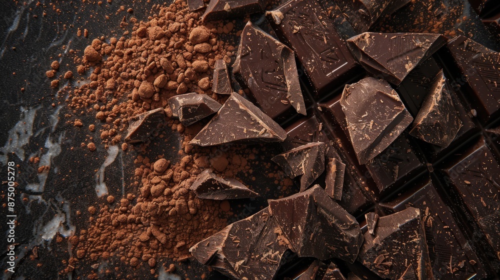 Decadent Chocolate Chunks on Dark Marble Surface Decadent Chocolate Chunks on Dark Marble Surface