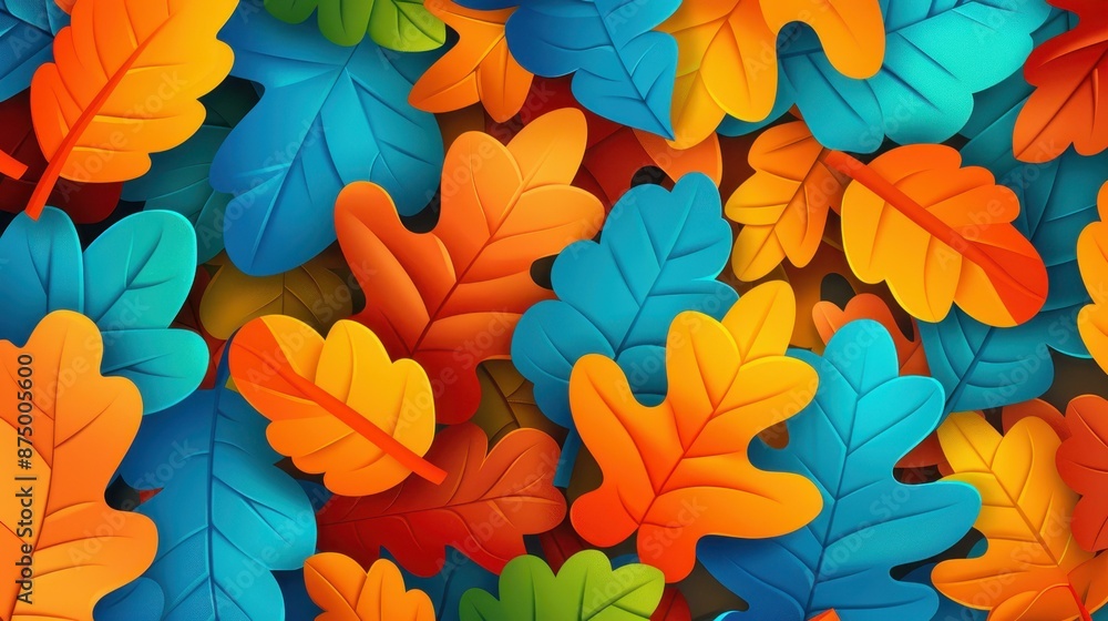 Vibrant autumn pattern with oak leaves in flat design. Ideal for seasonal backgrounds and wallpapers. Vibrant autumn pattern with oak leaves in flat design. Ideal for seasonal backgrounds and wallpapers.