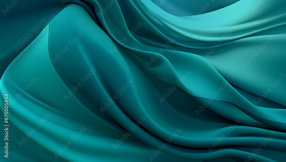 Obraz premium Abstract Illustration with Green Flowing Waves of Fabric