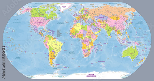Political world map Italian language labeled  natural earth projection
