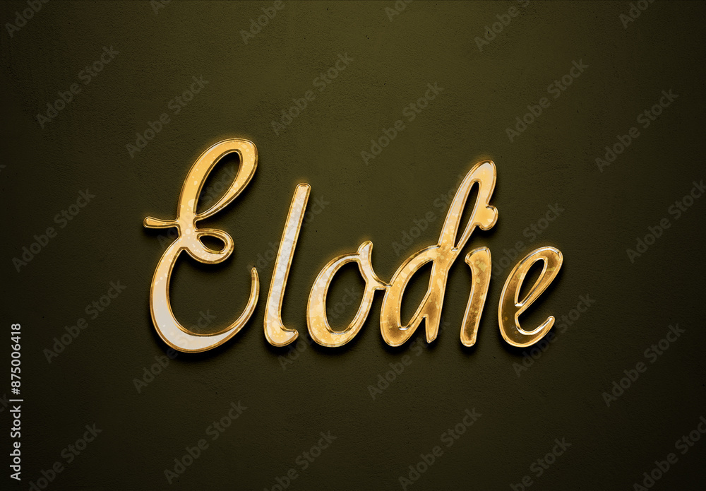Old gold text effect of French name Elodie with 3D glossy style Mockup. Old gold text effect of French name Elodie with 3D glossy style Mockup.