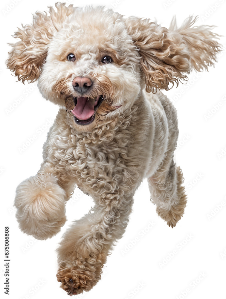 Happy and Energetic White Poodle Dog Running on Transparent Background - Joyful and Playful Pet Portrait Happy and Energetic White Poodle Dog Running on Transparent Background - Joyful and Playful Pet Portrait