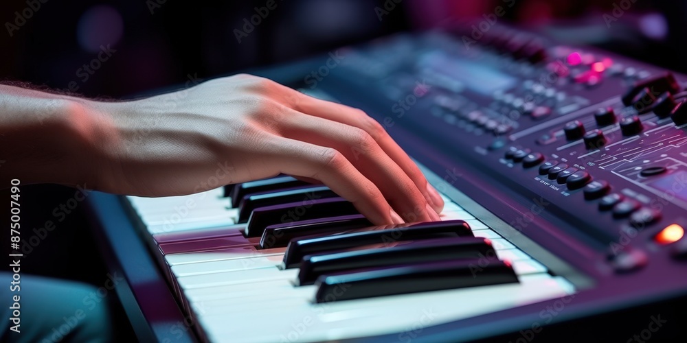 Obraz premium Close-up of a Hand Playing a Keyboard