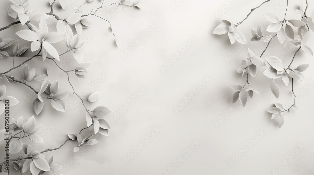 White wallpaper with tree branches and leaves in the corner, Ai Generation White wallpaper with tree branches and leaves in the corner, Ai Generation